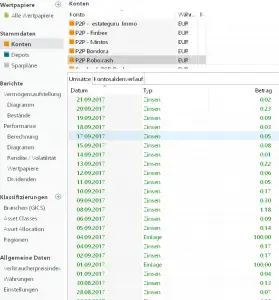 Kontoauszug P2P Portfolio Performance für P2P Kredite