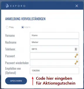 Exporo Anmeldung