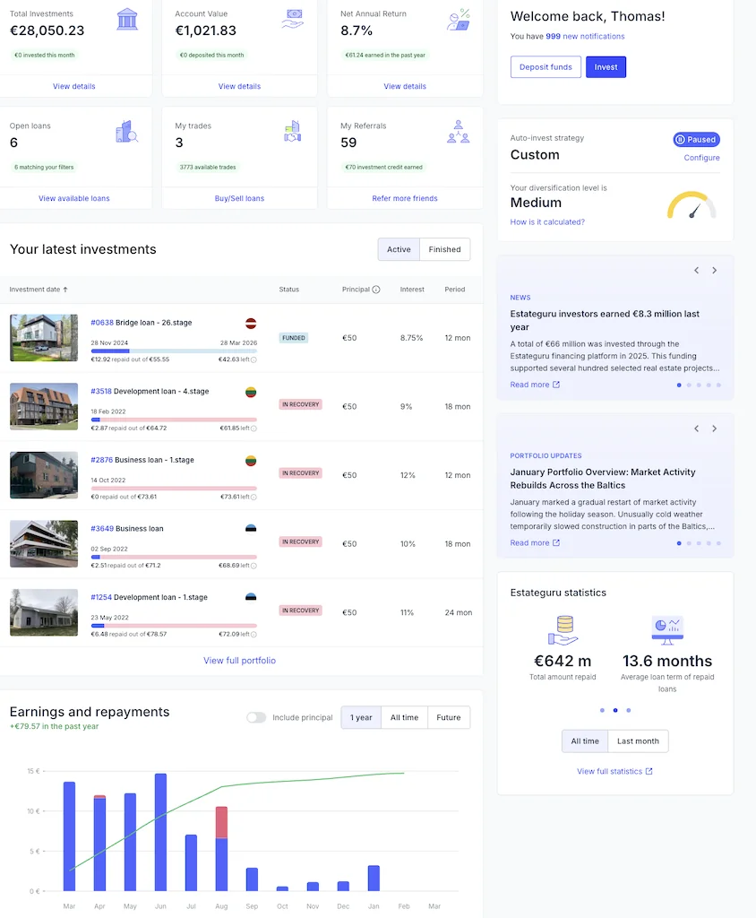 estateguru erfahrungen EstateGuru crowdinvesting eg mein dashboard
